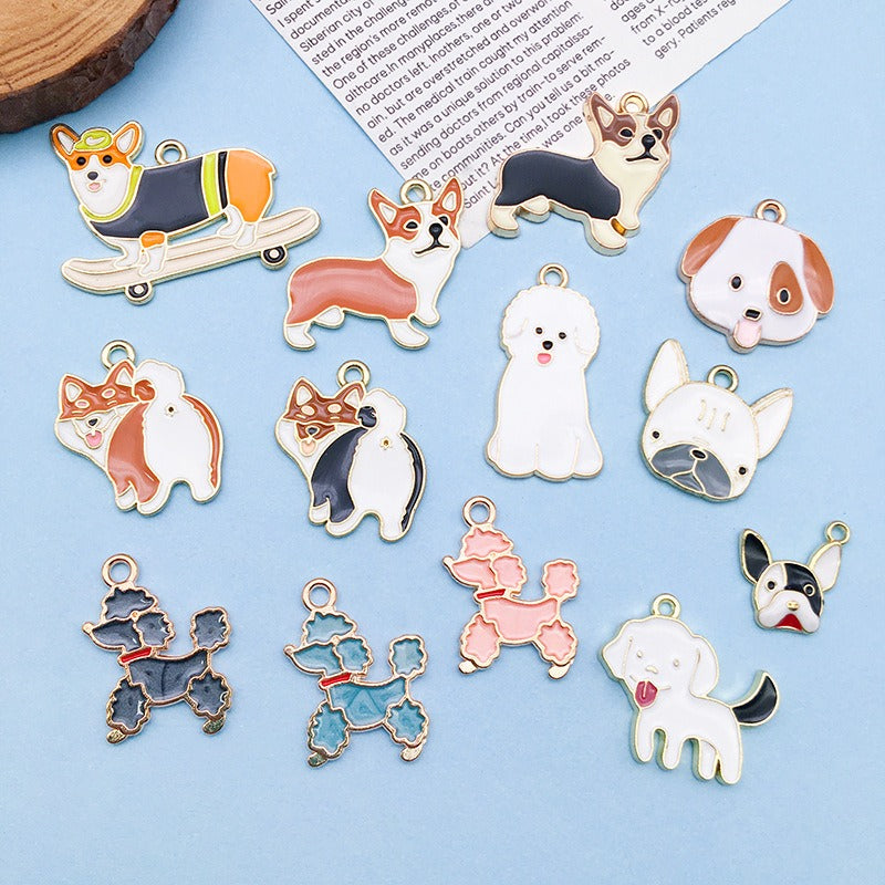 Wholesale Cartoon Japanese Cute Puppy Dog Drip Oil Alloy Necklace Bracelet Pendant